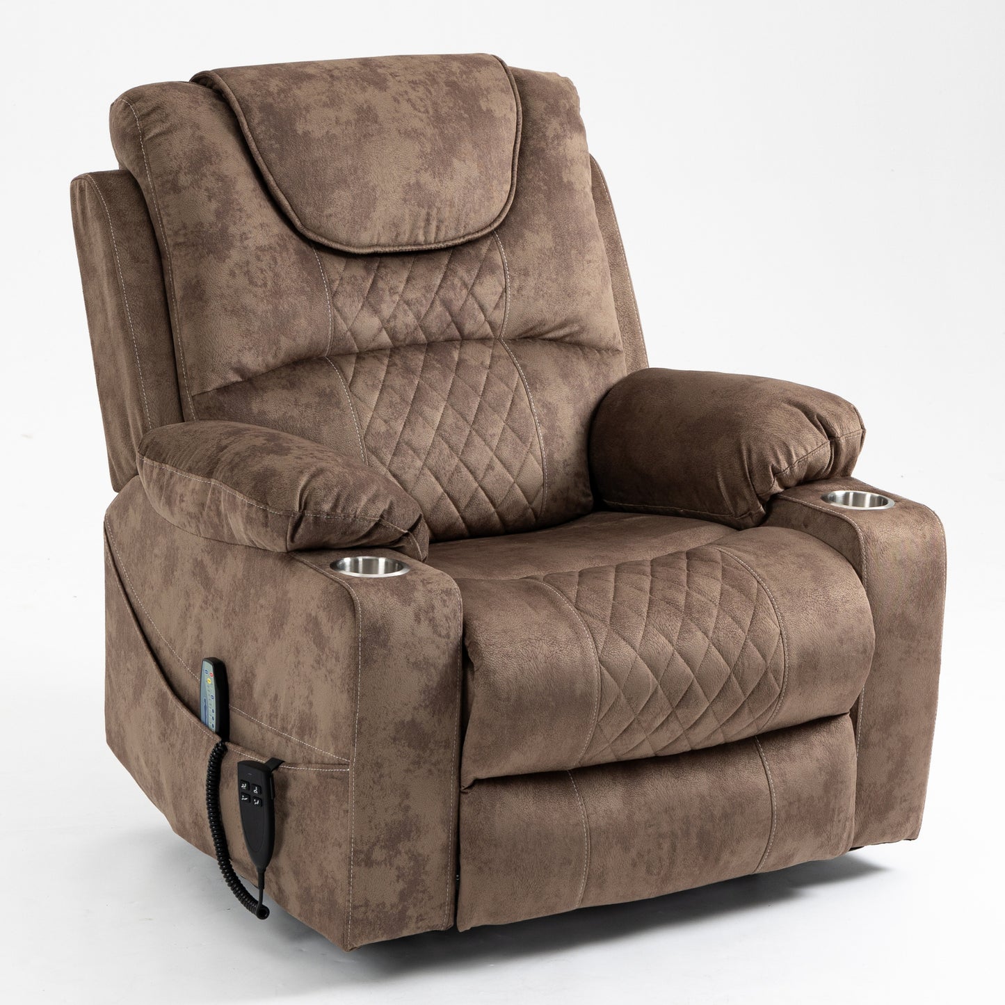 Panorama 3.0 Lay Flat Lift Recliner - Dual Motor Power Recliner with Heat & Massage - 400 lbs Capacity - Brown Velvet