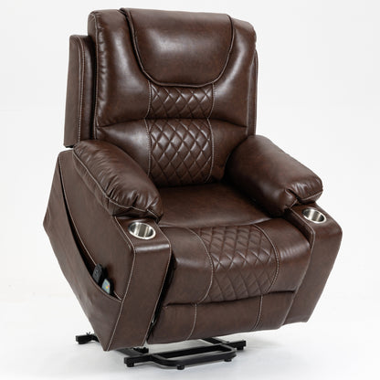 Panorama 1.0 Power Lift Chairs Recliners for Elderly -  Big Man Recliner with Heat & Massage - Panorama 1.0 - Brown Leather