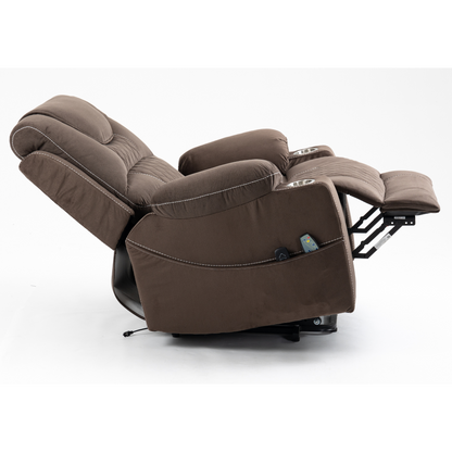 Panorama 1.0 Power Lift Chairs Recliners for Elderly -  Big Man Recliner with Heat & Massage- Brown Velvet