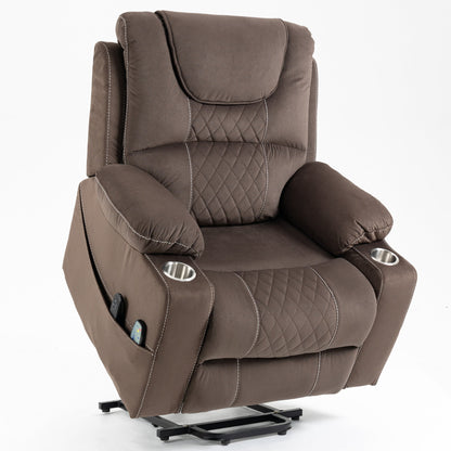 Panorama 1.0 Power Lift Chairs Recliners for Elderly -  Big Man Recliner with Heat & Massage- Brown Velvet