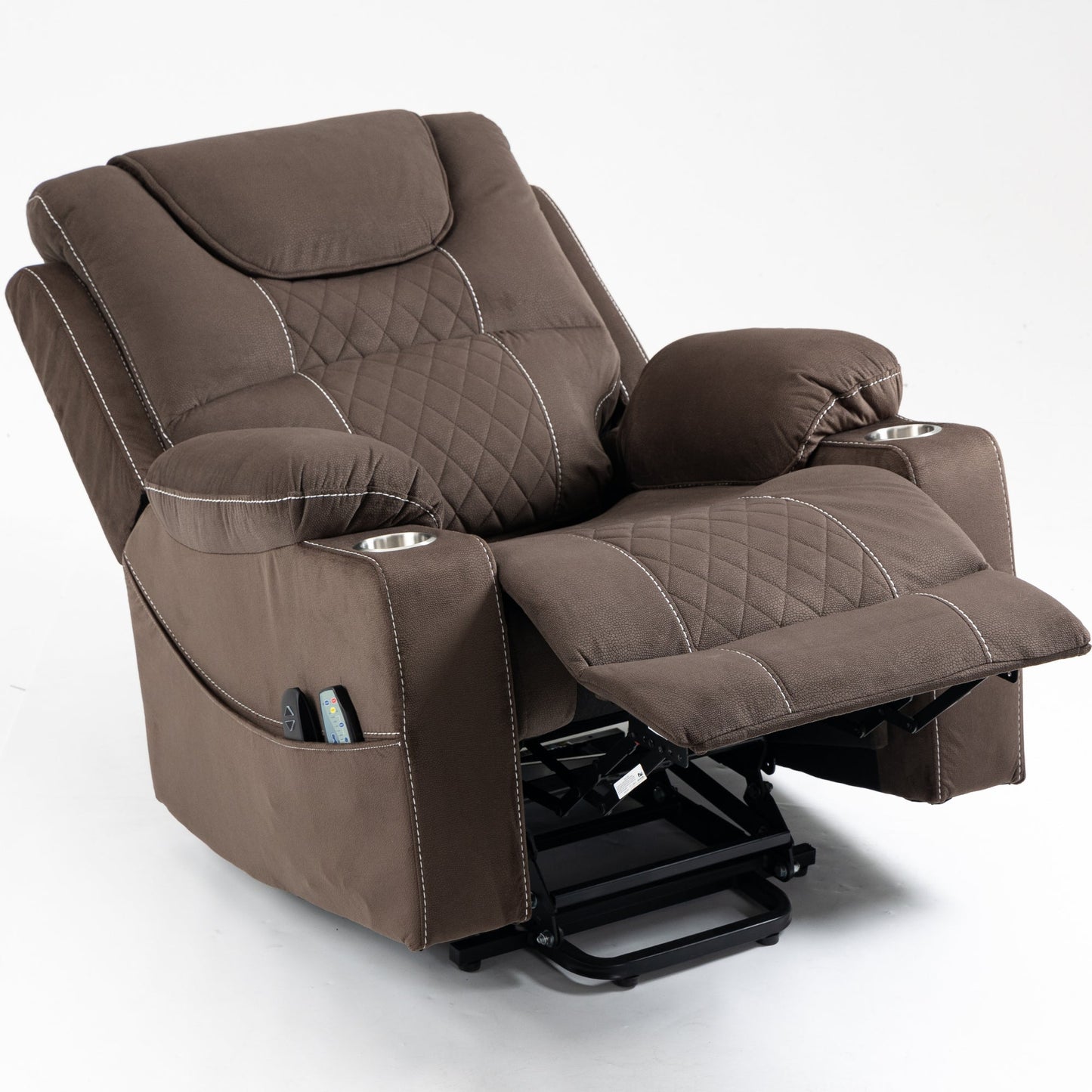 Panorama 1.0 Power Lift Chairs Recliners for Elderly -  Big Man Recliner with Heat & Massage- Brown Velvet