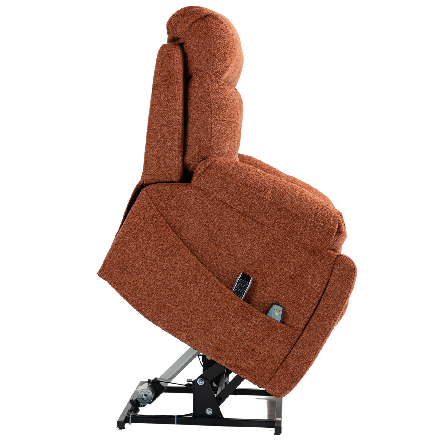 JUUXO Majesty Oversized 4-Motor Lay Flat Lift Recliner Chair with Heat & Massage - 400 lbs Capacity - Orange Chenille