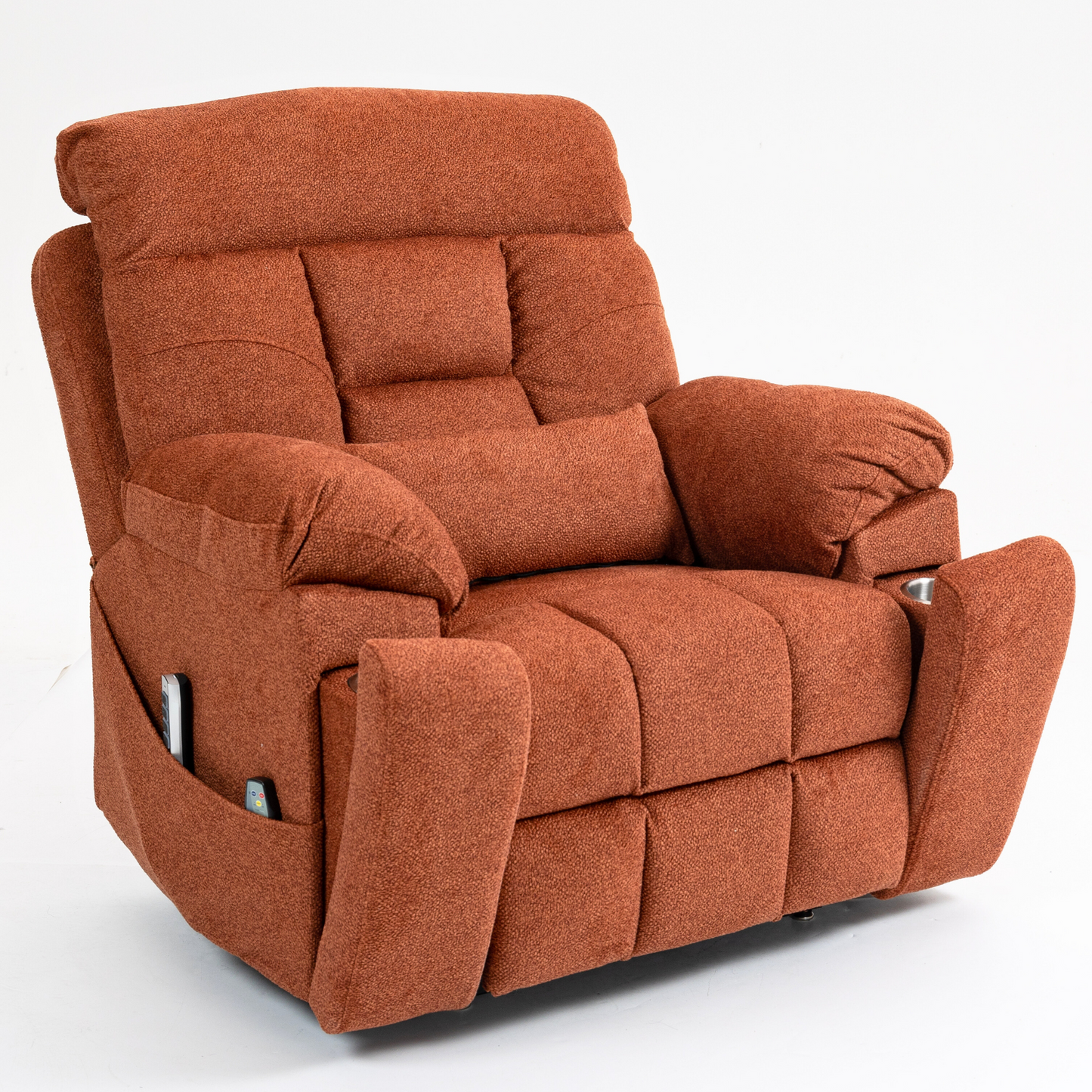 JUUXO Majesty Oversized 4-Motor Lay Flat Lift Recliner Chair with Heat & Massage - 400 lbs Capacity - Orange Chenille