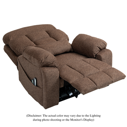 JUUXO Majesty Oversized 4-Motor Lay Flat Lift Recliner Chair with Heat & Massage - 400 lbs Capacity - Brown Chenille