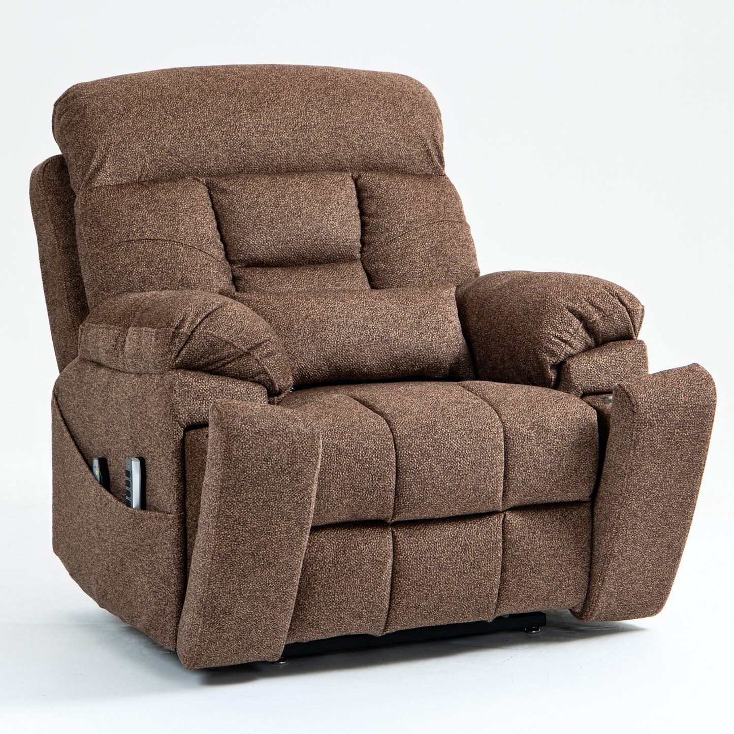 JUUXO Majesty Oversized 4-Motor Lay Flat Lift Recliner Chair with Heat & Massage - 400 lbs Capacity - Brown Chenille