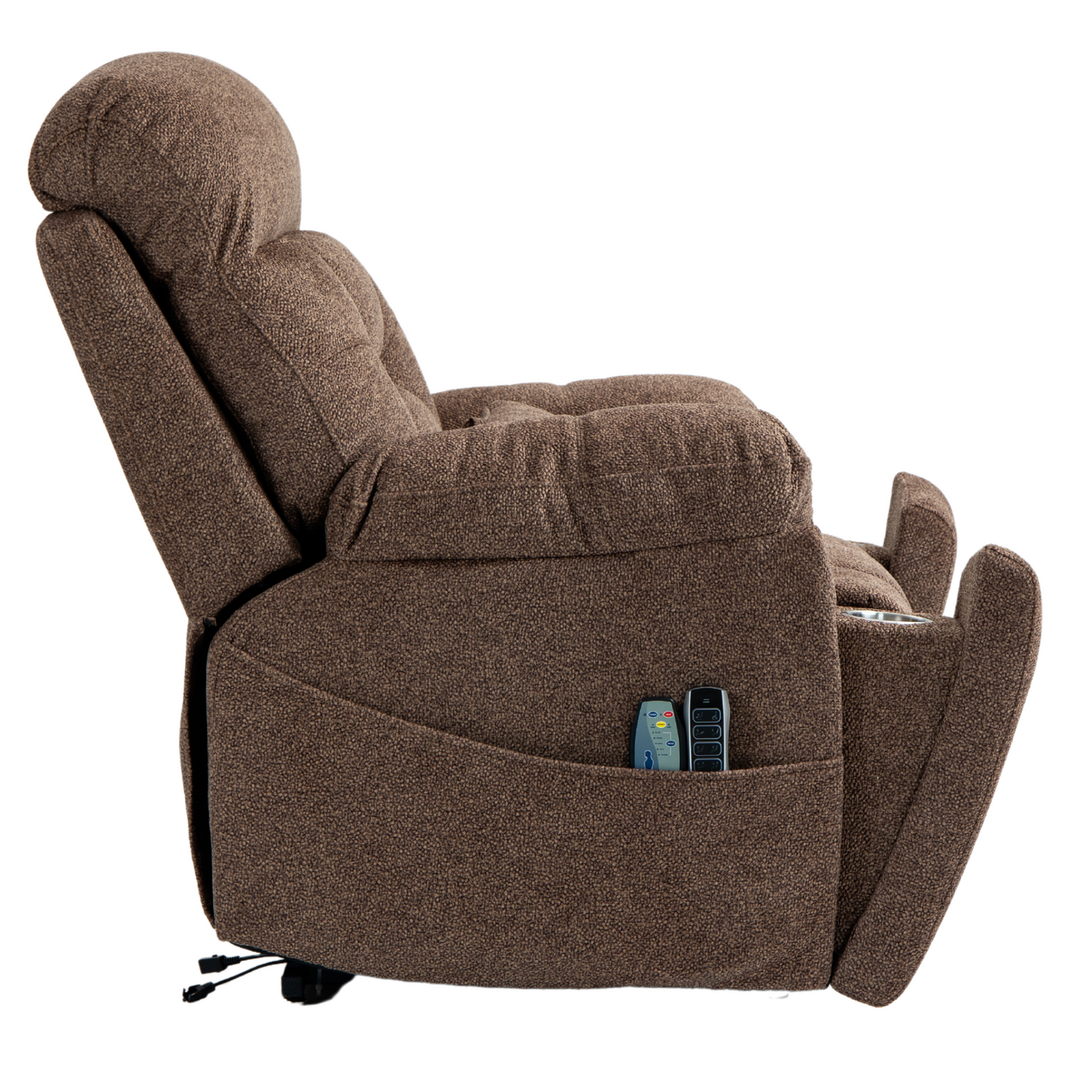 JUUXO Majesty Oversized 4-Motor Lay Flat Lift Recliner Chair with Heat & Massage - 400 lbs Capacity - Brown Chenille