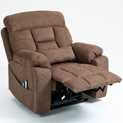 JUUXO Majesty Oversized 4-Motor Lay Flat Lift Recliner Chair with Heat & Massage - 400 lbs Capacity - Brown Chenille