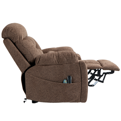 JUUXO Majesty Oversized 4-Motor Lay Flat Lift Recliner Chair with Heat & Massage - 400 lbs Capacity - Brown Chenille