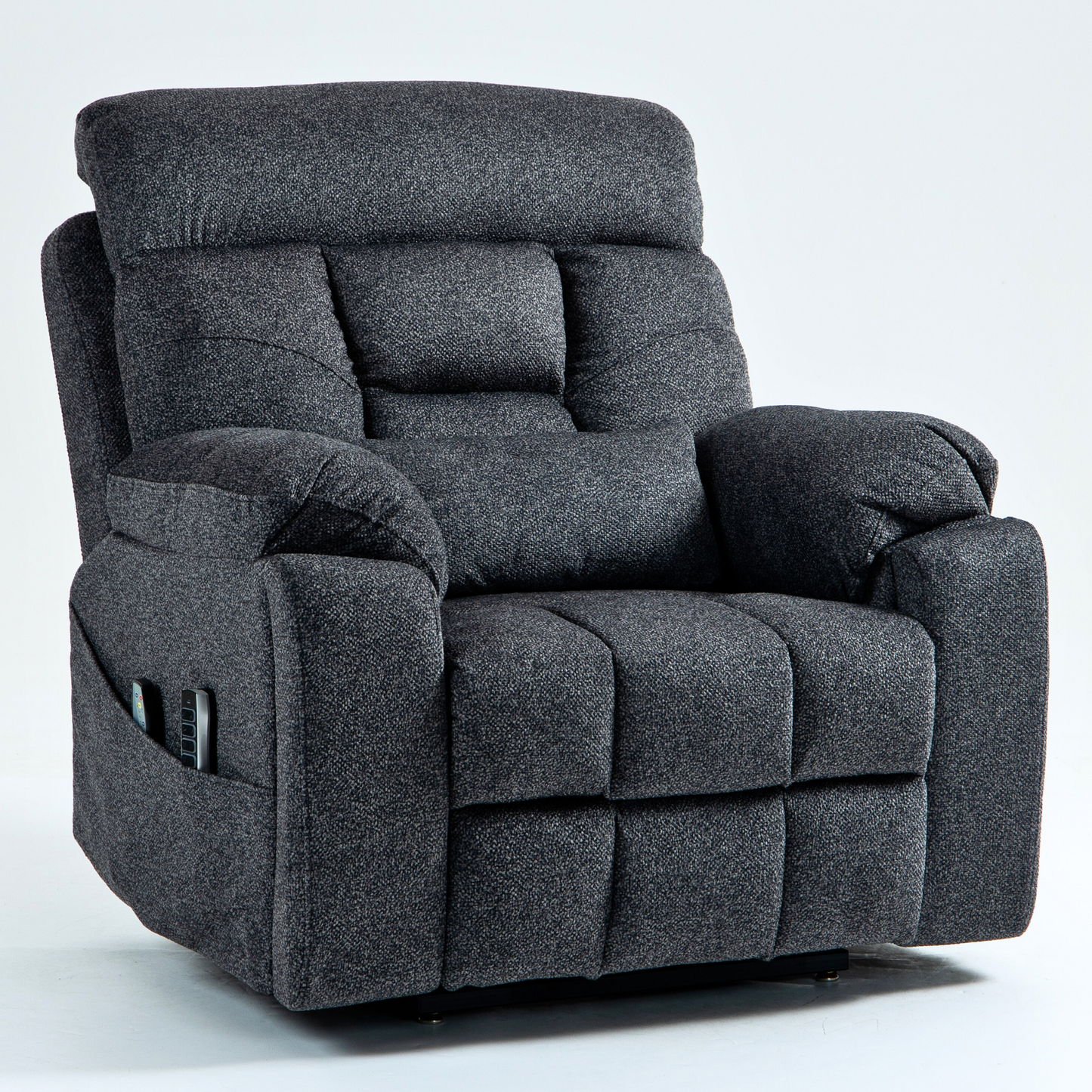 JUUXO Majesty Oversized 4-Motor Lay Flat Lift Recliner Chair with Heat & Massage - 400 lb - Grey Chenille