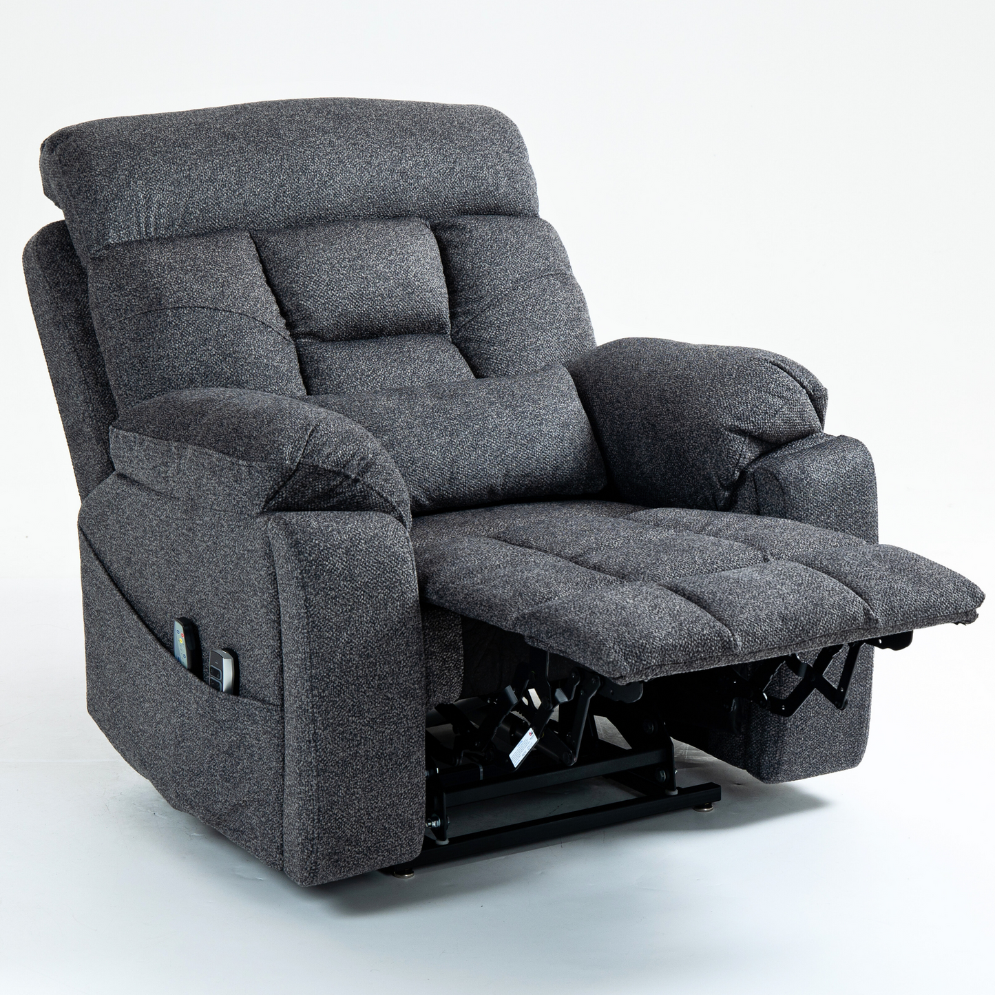 JUUXO Majesty Oversized 4-Motor Lay Flat Lift Recliner Chair with Heat & Massage - 400 lb - Grey Chenille