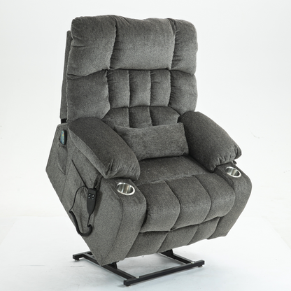 Widelay Oversized Lay Flat Recliner Lift  with Heat & Massage, 400 lbs - Grey Chenille