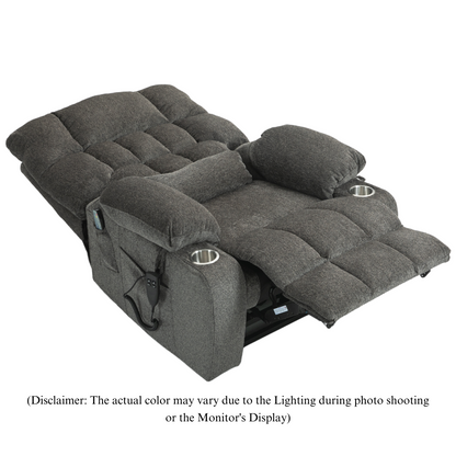 Widelay Oversized Lay Flat Recliner Lift  with Heat & Massage, 400 lbs - Grey Chenille