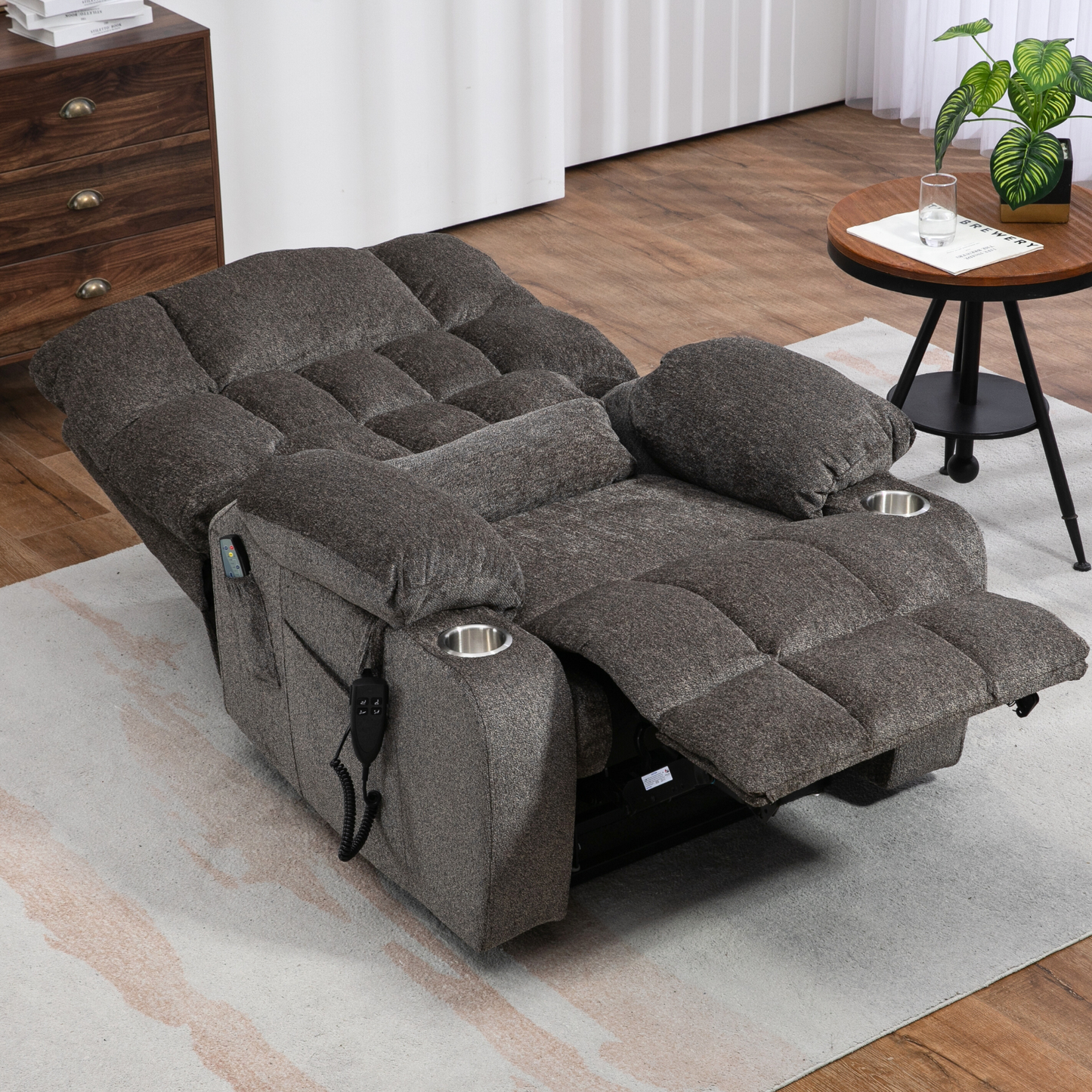 Widelay Oversized Lay Flat Recliner Lift  with Heat & Massage, 400 lbs - Grey Chenille