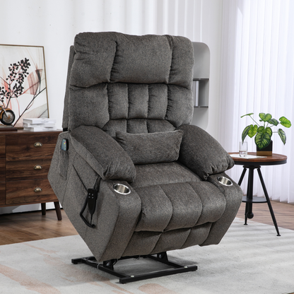 Widelay Oversized Lay Flat Recliner Lift  with Heat & Massage, 400 lbs - Grey Chenille