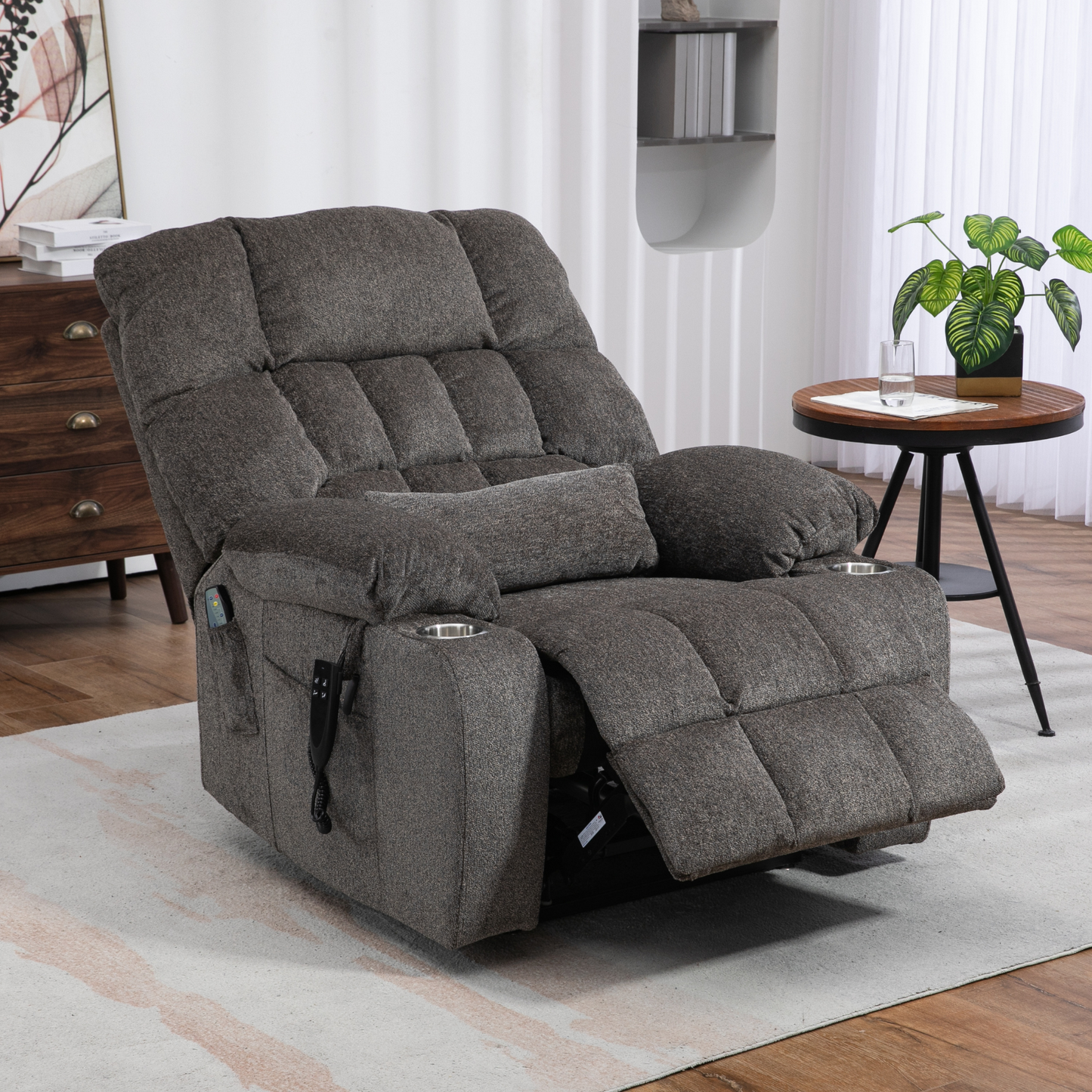 Widelay Oversized Lay Flat Recliner Lift  with Heat & Massage, 400 lbs - Grey Chenille