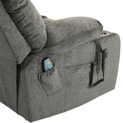 Widelay Oversized Lay Flat Recliner Lift  with Heat & Massage, 400 lbs - Grey Chenille