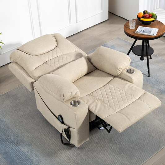 Panorama 3.0 Lay Flat Lift Recliner - Dual Motor Power Recliner with Heat & Massage - 400 lbs Capacity- Beige Chenille