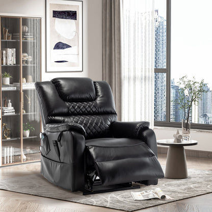 Panorama 2.0 Lay Flat Lift Recliner with Heat & Massage Power Lift Chair 400 lbs- Black Leather