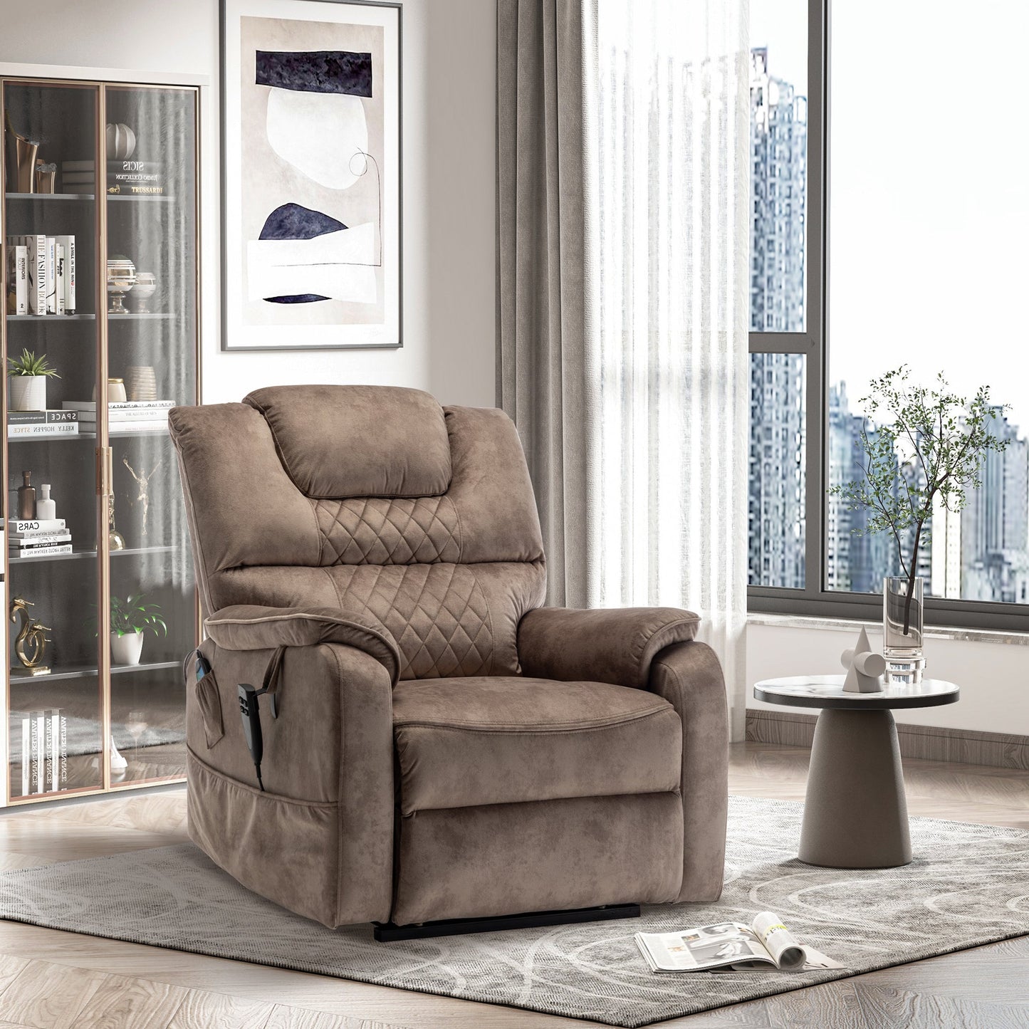 Panorama 2.0 Lay Flat Lift Recliner with Heat & Massage Power Lift Chair 400 lbs - Brown Velvet