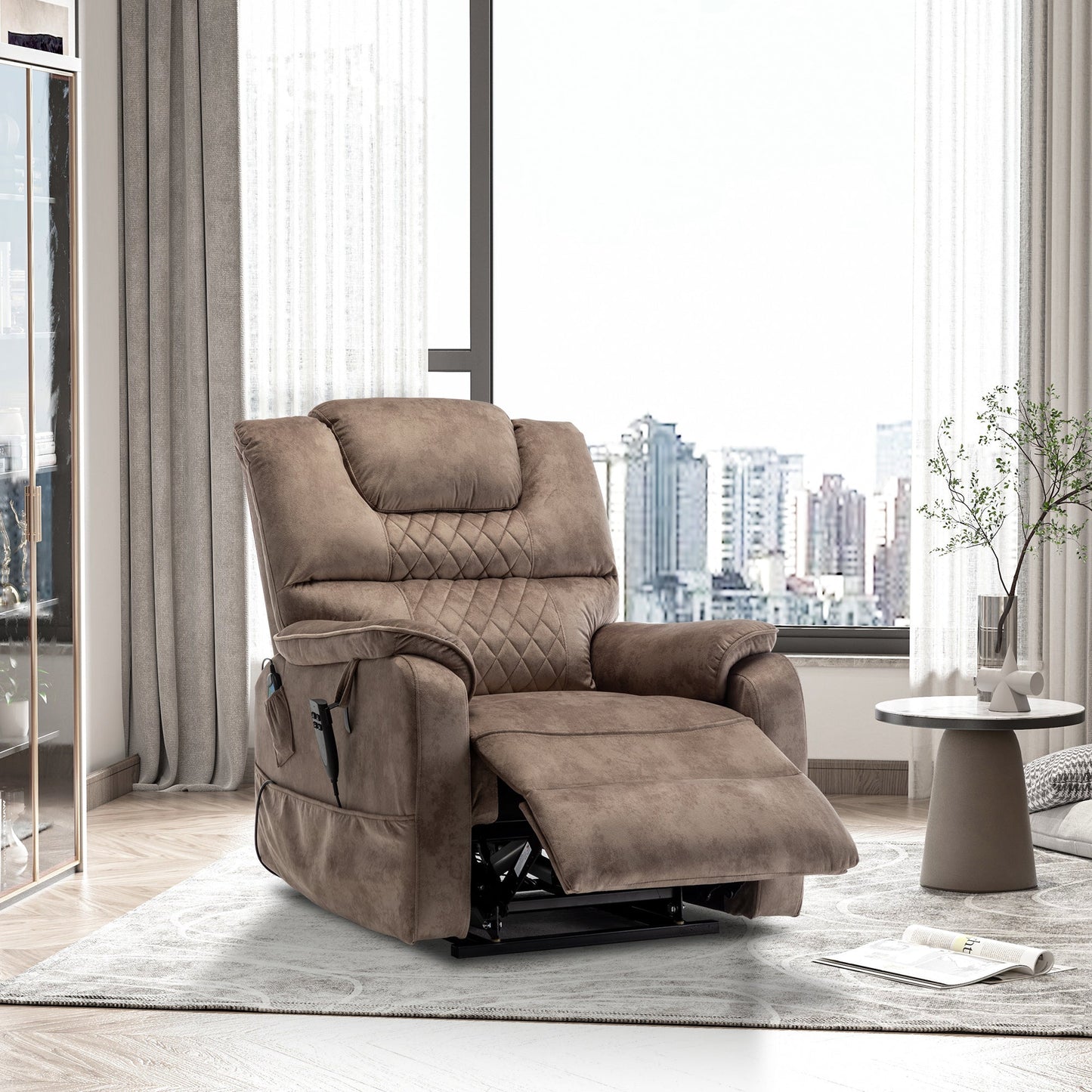 Panorama 2.0 Lay Flat Lift Recliner with Heat & Massage Power Lift Chair 400 lbs - Brown Velvet