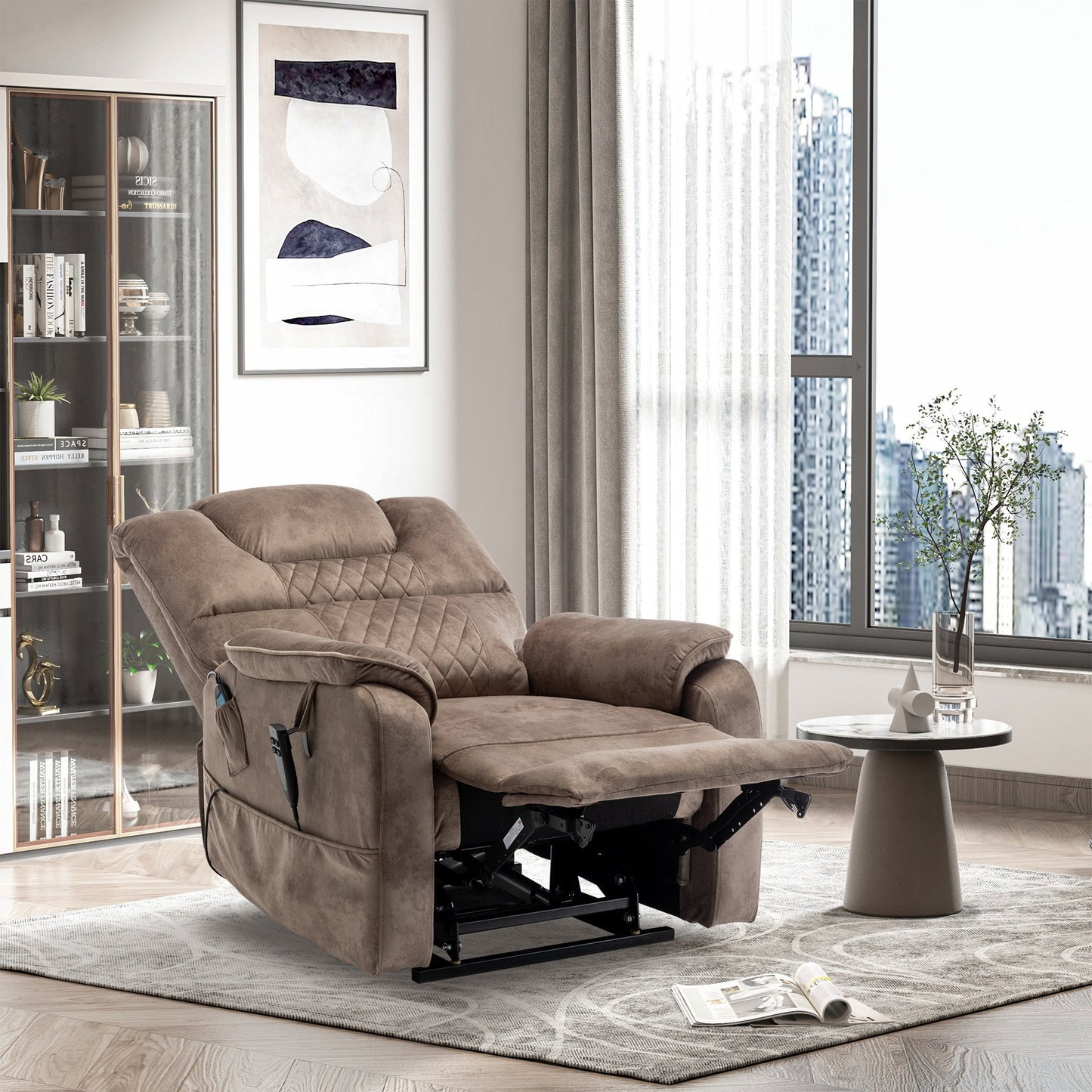 Panorama 2.0 Lay Flat Lift Recliner with Heat & Massage Power Lift Chair 400 lbs - Brown Velvet