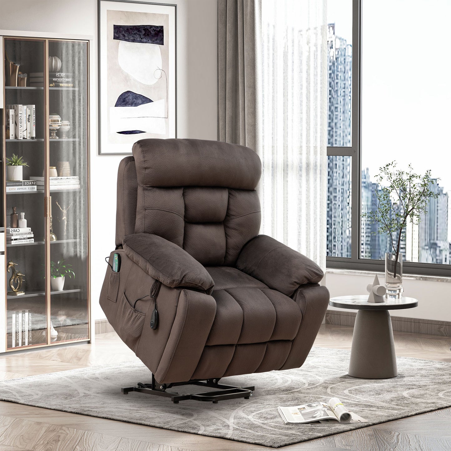 Titan Big Man Recliner Oversized Lift Chair with Heated Massage & Hidden Cup Holder - Dark Brown Velvet