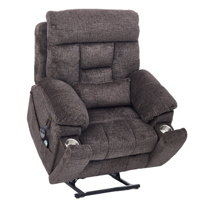 Titan 2.0 Oversized Lay Flat Recliner Dual Motor Lift Chair with Heat & Massage - 400 lbs Capacity- Truffle Chenille