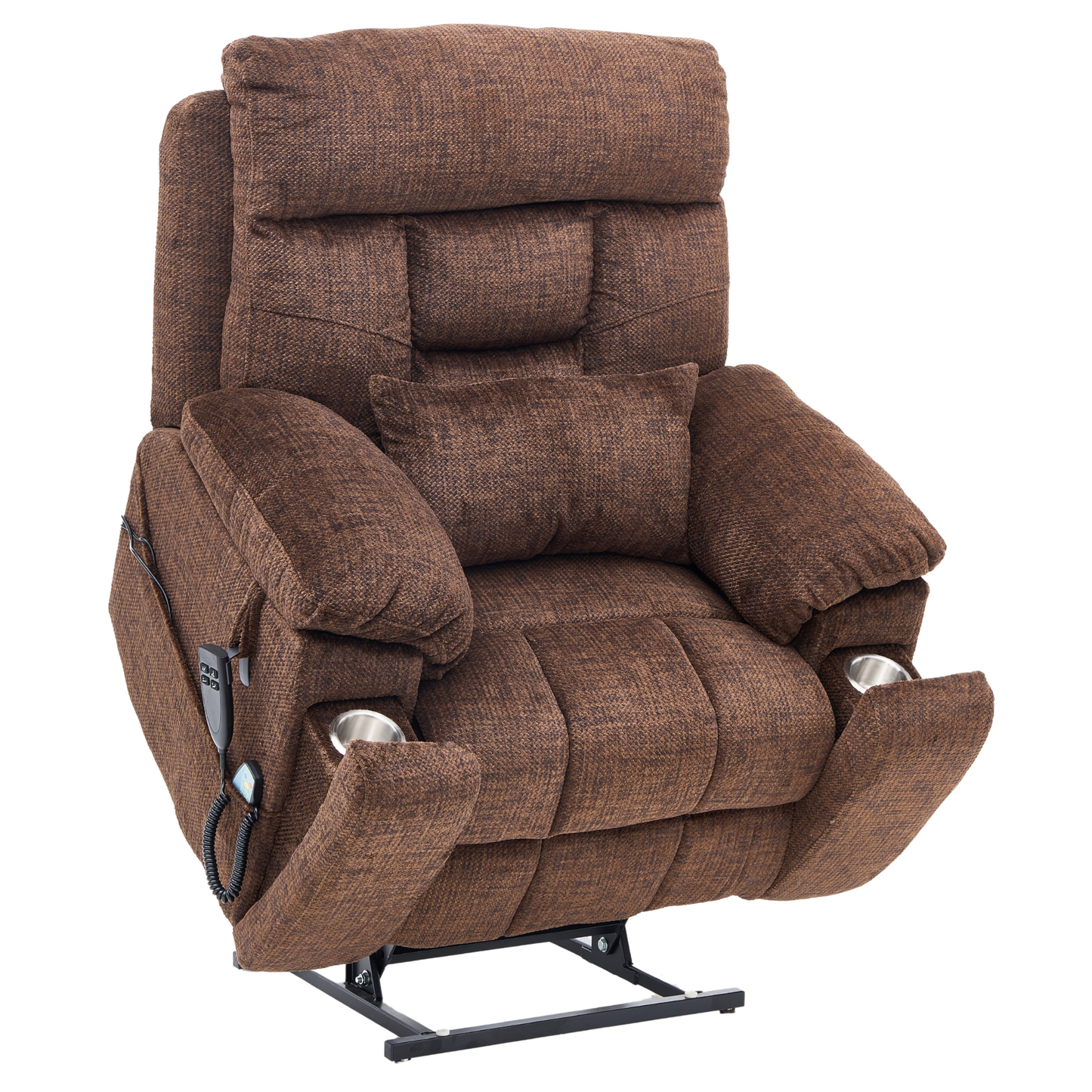 Titan 2.0 Oversized Lay Flat Recliner Dual Motor Lift Chair with Heat & Massage - 400 lbs Capacity- Chocolate Chenille