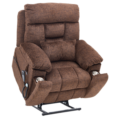 Titan 2.0 Oversized Lay Flat Recliner Dual Motor Lift Chair with Heat & Massage - 400 lbs Capacity- Chocolate Chenille