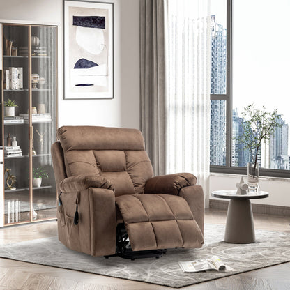 Titan Big Man Recliner Oversized Lift Chair with Heated Massage & Hidden Cup Holder - Camel Brown Velvet