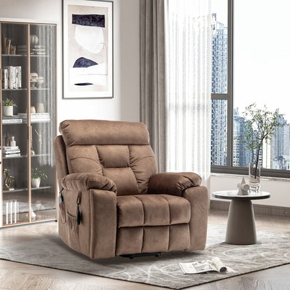 Titan Big Man Recliner Oversized Lift Chair with Heated Massage & Hidden Cup Holder - Camel Brown Velvet