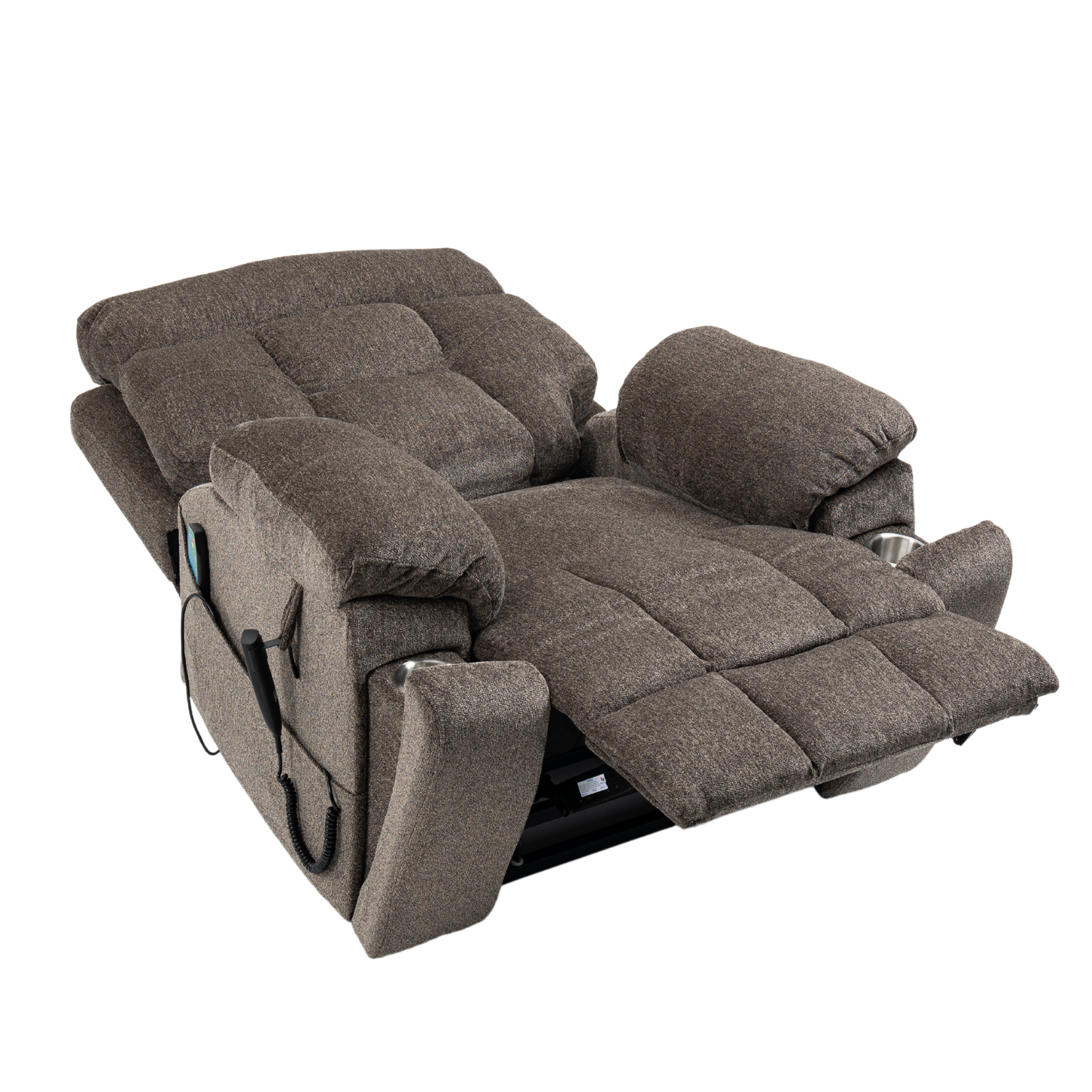 Titan 2.0 Oversized Lay Flat Recliner Dual Motor Lift Chair with Heat & Massage - 400 lbs Capacity- Grey Chenille