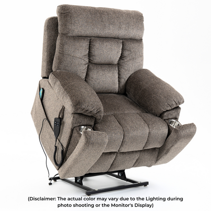 Titan 2.0 Oversized Lay Flat Recliner Dual Motor Lift Chair with Heat & Massage - 400 lbs Capacity- Grey Chenille