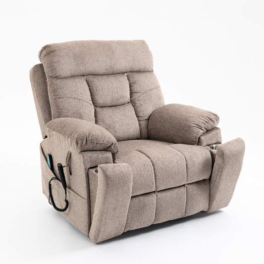 Titan 2.0 Oversized Lay Flat Recliner Dual Motor Lift Chair with Heat & Massage - 400 lbs Capacity - Pale Grey Chenille