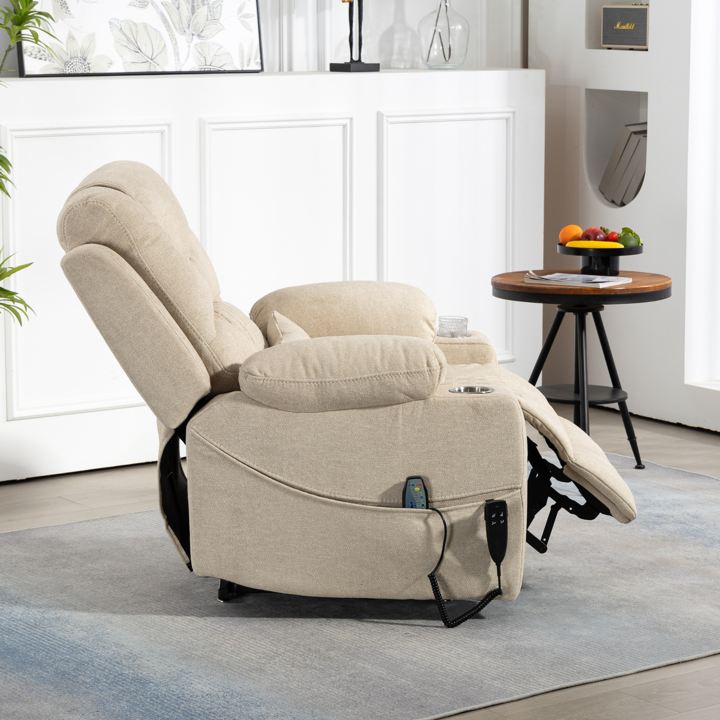 Panorama 3.0 Lay Flat Lift Recliner - Dual Motor Power Recliner with Heat & Massage - 400 lbs Capacity- Beige Chenille