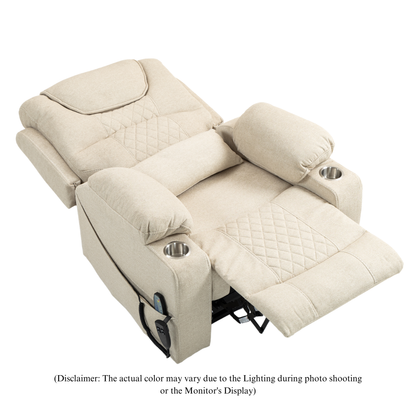 Panorama 3.0 Lay Flat Lift Recliner - Dual Motor Power Recliner with Heat & Massage - 400 lbs Capacity- Beige Chenille