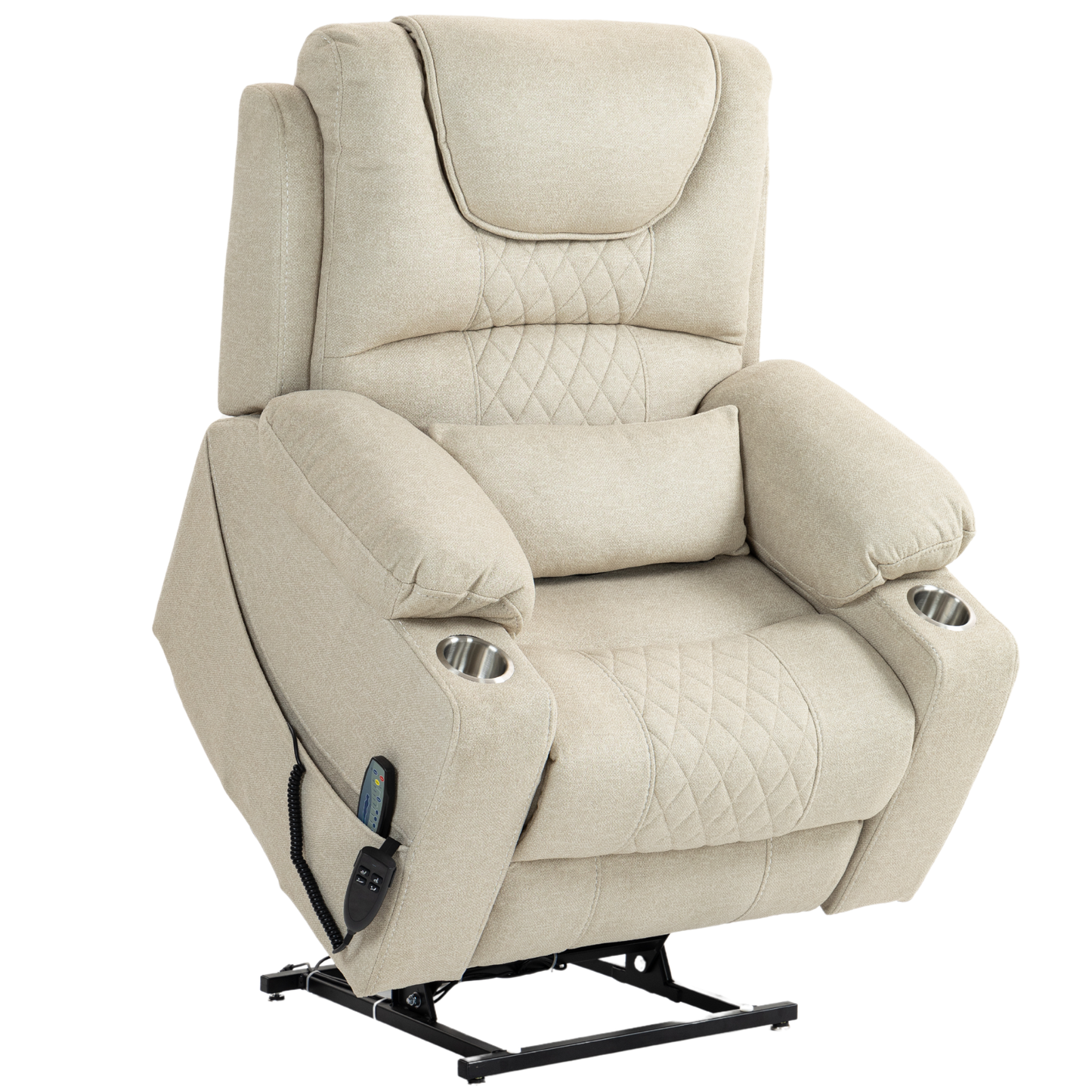 Panorama 3.0 Lay Flat Lift Recliner - Dual Motor Power Recliner with Heat & Massage - 400 lbs Capacity- Beige Chenille