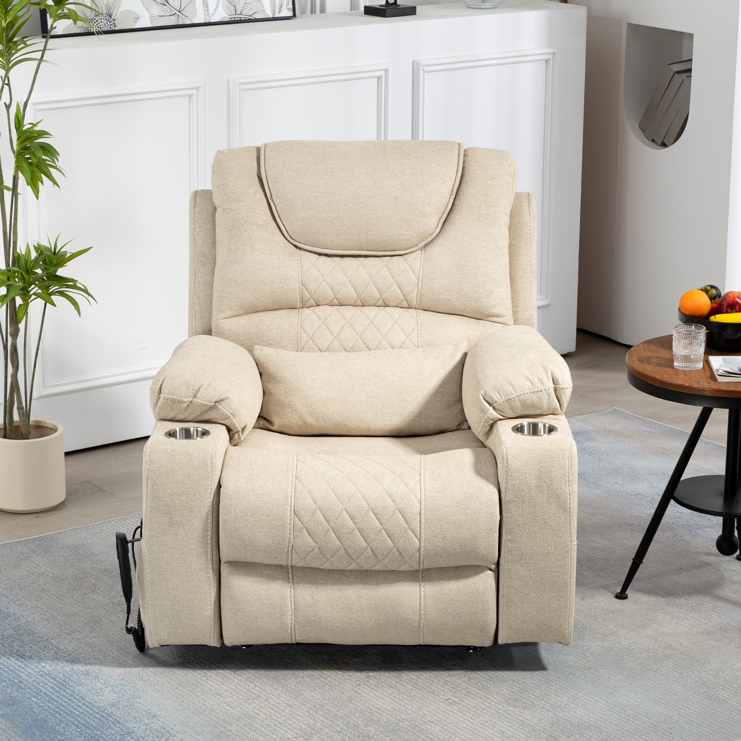 Panorama 3.0 Lay Flat Lift Recliner - Dual Motor Power Recliner with Heat & Massage - 400 lbs Capacity- Beige Chenille