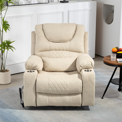 Panorama 3.0 Lay Flat Lift Recliner - Dual Motor Power Recliner with Heat & Massage - 400 lbs Capacity- Beige Chenille