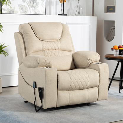 Panorama 3.0 Lay Flat Lift Recliner - Dual Motor Power Recliner with Heat & Massage - 400 lbs Capacity- Beige Chenille