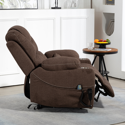 Panorama 3.0 Lay Flat Lift Recliner - Dual Motor Power Recliner with Heat & Massage - 400 lbs Capacity- Dark Brown Chenille