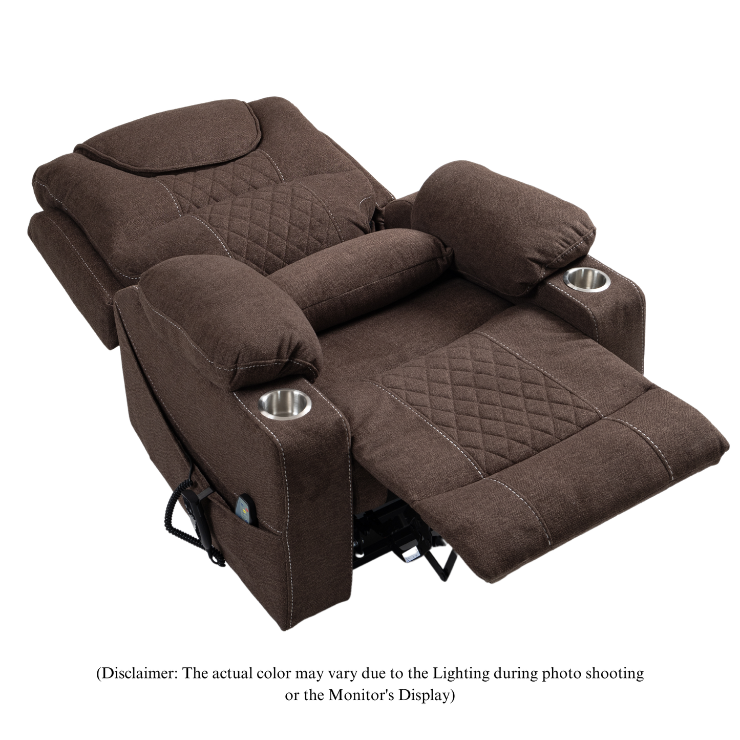 Panorama 3.0 Lay Flat Lift Recliner - Dual Motor Power Recliner with Heat & Massage - 400 lbs Capacity- Dark Brown Chenille