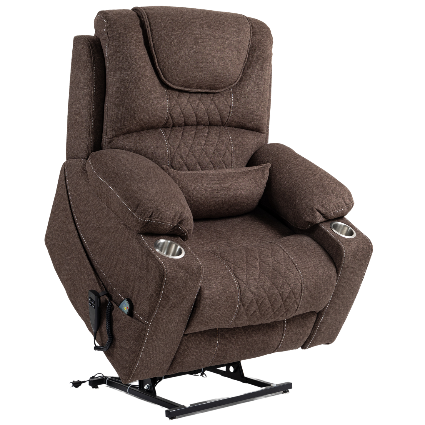 Panorama 3.0 Lay Flat Lift Recliner - Dual Motor Power Recliner with Heat & Massage - 400 lbs Capacity- Dark Brown Chenille