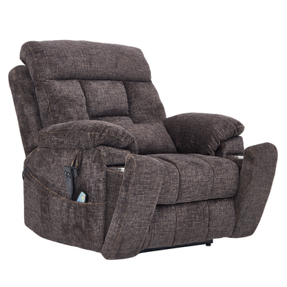 Titan 2.0 Oversized Lay Flat Recliner Dual Motor Lift Chair with Heat & Massage - 400 lbs Capacity- Truffle Chenille