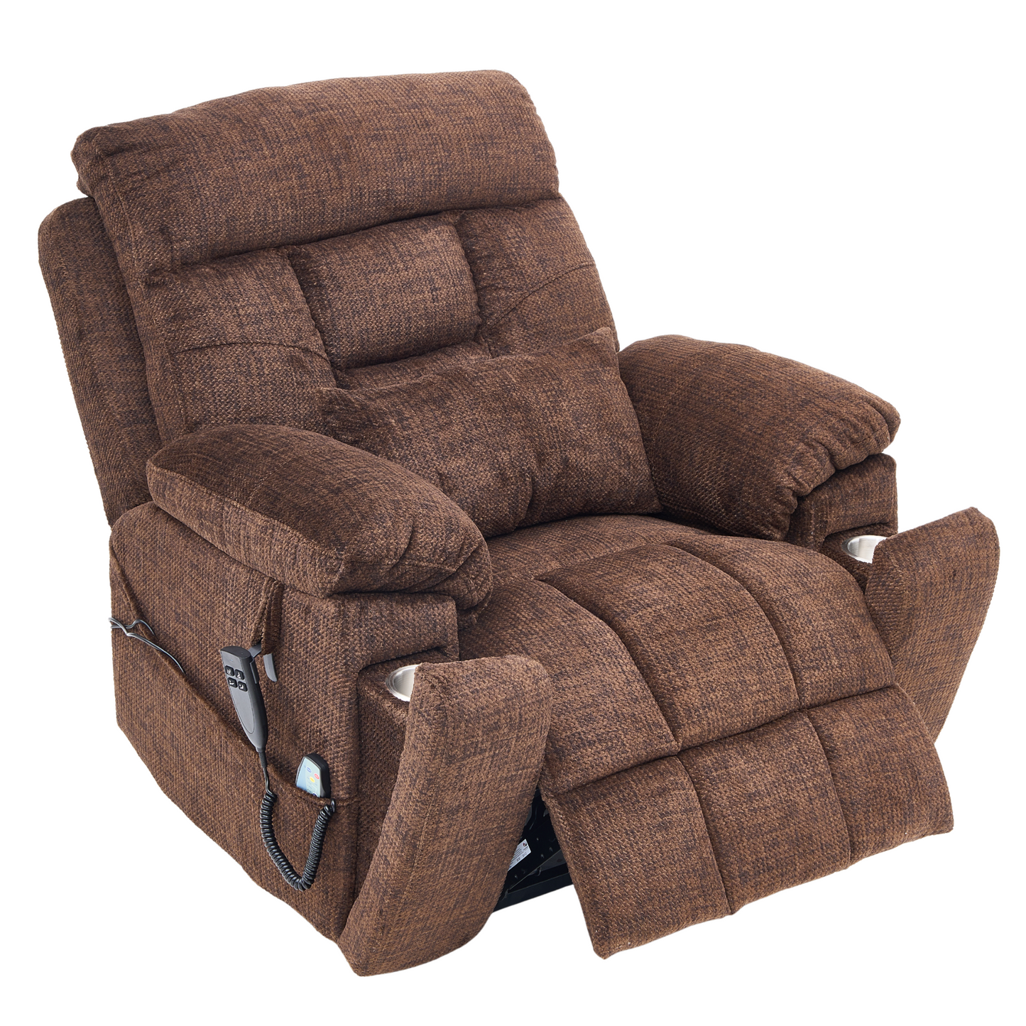 Titan 2.0 Oversized Lay Flat Recliner Dual Motor Lift Chair with Heat & Massage - 400 lbs Capacity- Chocolate Chenille