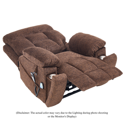 Titan 2.0 Oversized Lay Flat Recliner Dual Motor Lift Chair with Heat & Massage - 400 lbs Capacity- Chocolate Chenille