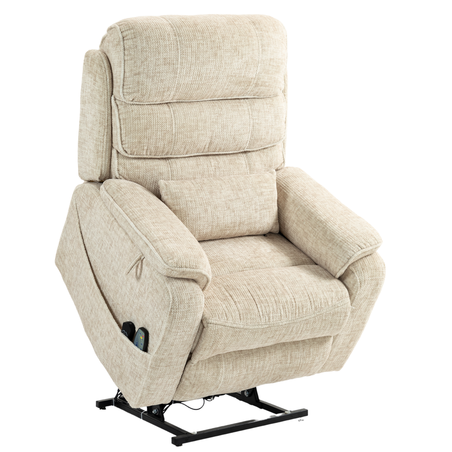 Pinnacle Lay Flat Recliner with Fold Out Tray Cup Holder & Wireless Phone Charger - Heat & Massage - Cream Chenille