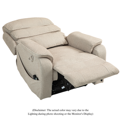 Pinnacle Lay Flat Recliner with Fold Out Tray Cup Holder & Wireless Phone Charger - Heat & Massage - Beige Chenille