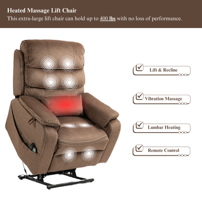 Pinnacle Lay Flat Recliner with Fold Out Tray Cup Holder & Wireless Phone Charger - Heat & Massage - Brown Chenille