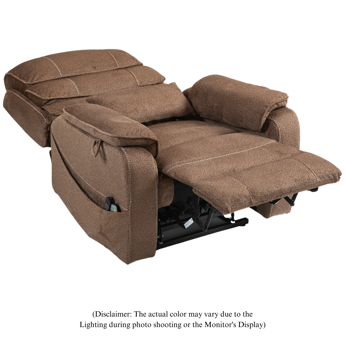 Pinnacle Lay Flat Recliner with Fold Out Tray Cup Holder & Wireless Phone Charger - Heat & Massage - Brown Chenille